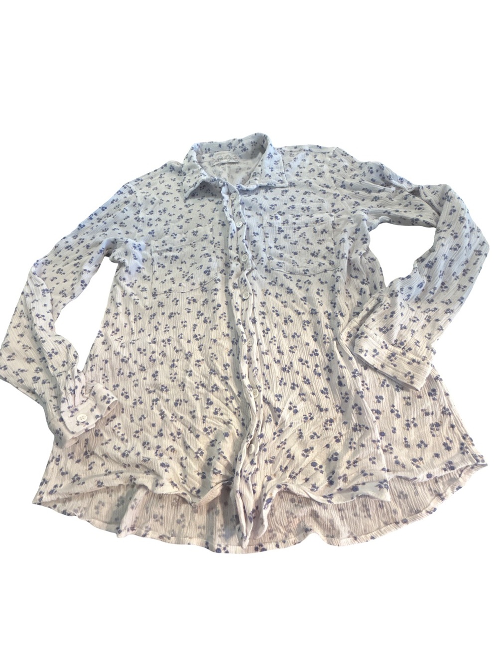 Hippie Rose Blue Floral Lightweight Button Down Shirt Top Size L Cottagecore